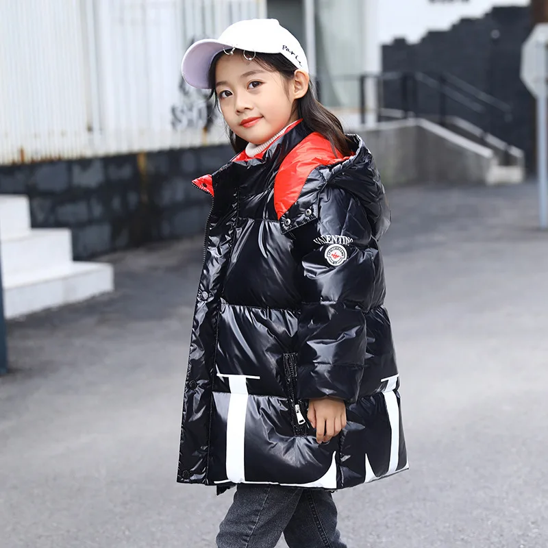 

Long Down Coat Kids 2019 Unisex Letter Printed Warm Down Parka Detachable Hooded Waterproof -30 Russia Kid Winter Jacket Coat