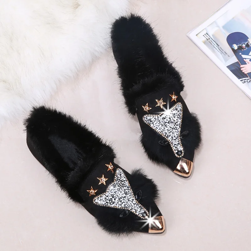 Billige 2019 Winter Schöne Design Schuhe Frauen Mode frauen Flache Ferse Schuhe Perlen Dekoration 2 Farben Größe 35 bis 40 m9501 RU09 G