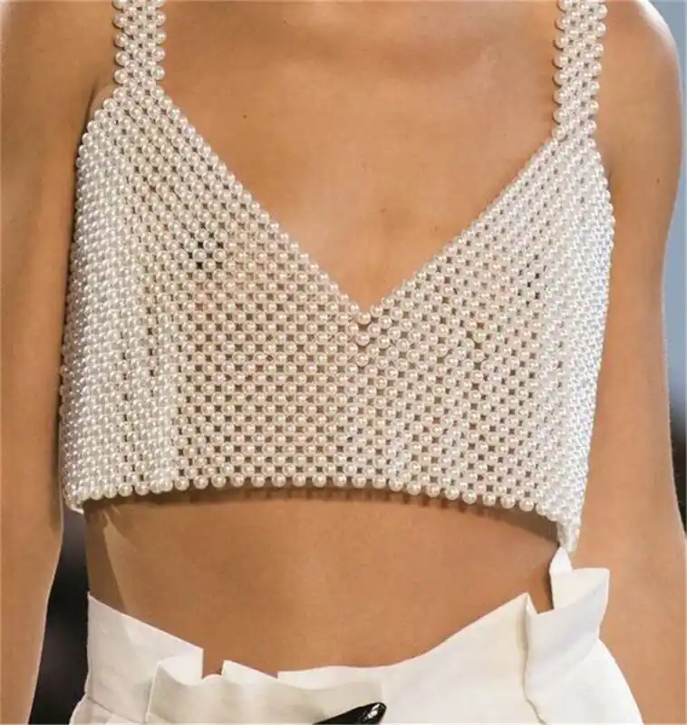 2020 Elegant Women Crochet Pearls Tanks 