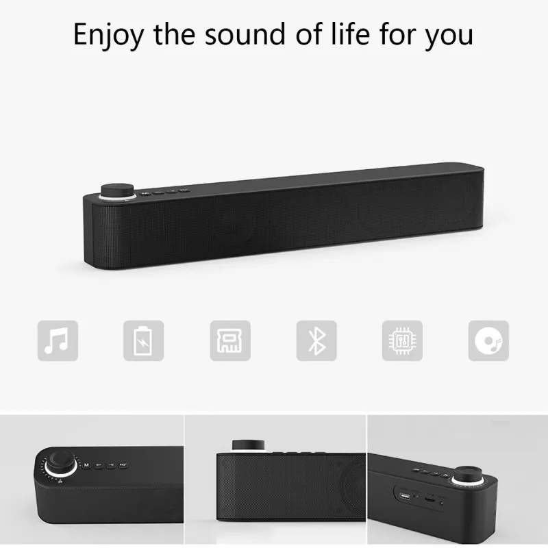 Портативный Bluetooth 5,0 звуковая панель беспроводной динамик FM радио Мощный сабвуфер