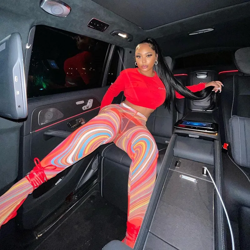 Athleisure na Moda Whirlpool Impresso Malha Leggings Sexy Lápis Calças Streetwear Feminino Cintura Alta Clube Outfits D85-ah10 Anjam12v 4 Anjam12v whirlpool impresso malha leggings athleisure na