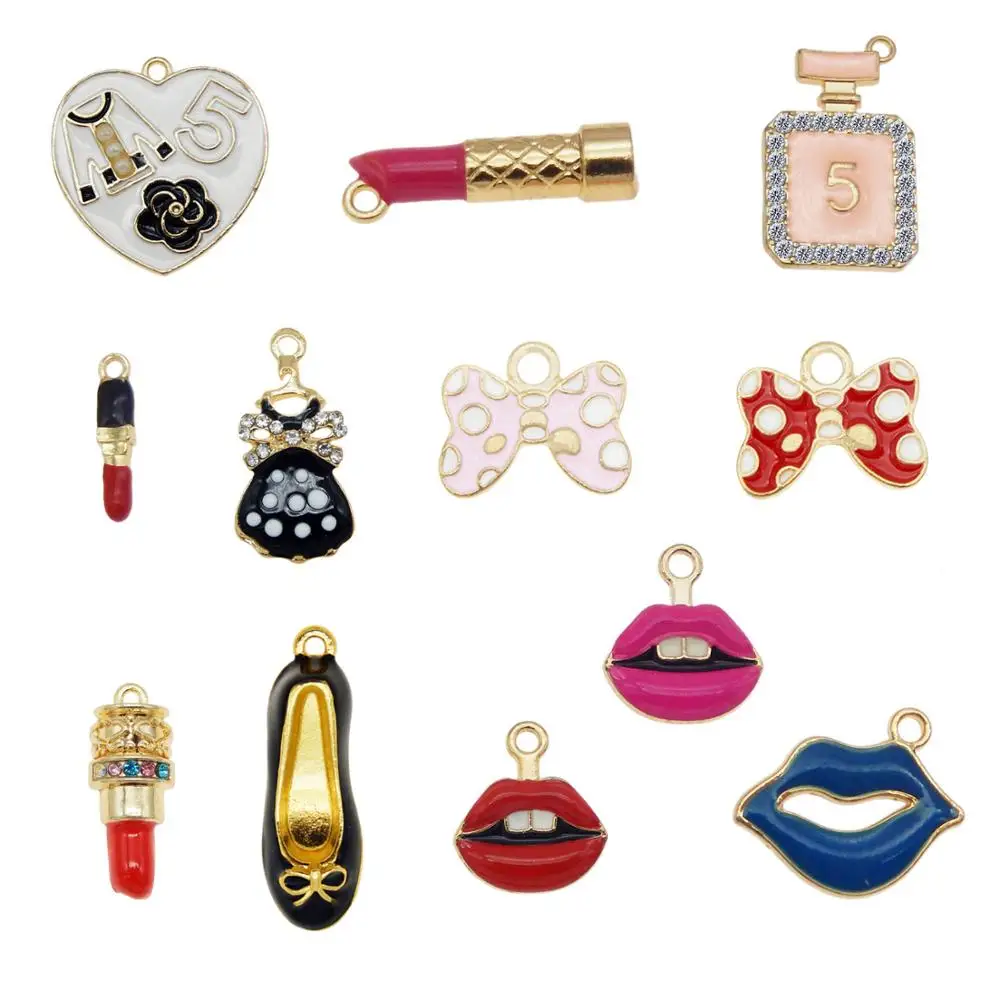

GraceAngie 12pcs Alloy Enamel Lipstick Handbag Charms Random Shape Pendant For Bracelet Keychain Jewelry Supplies DIY Findings