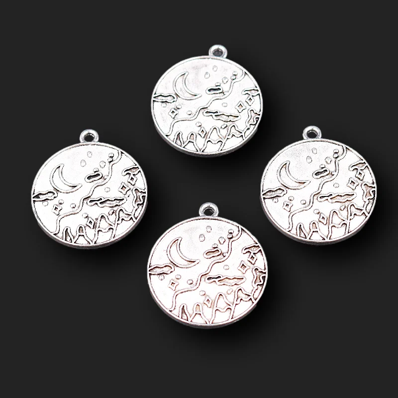 

12pcs Silver Plated Moonlight & Mountain Metal Tag Pendant DIY Charm Bracelet Necklace Jewelry Crafts Findings 27*25mm P783