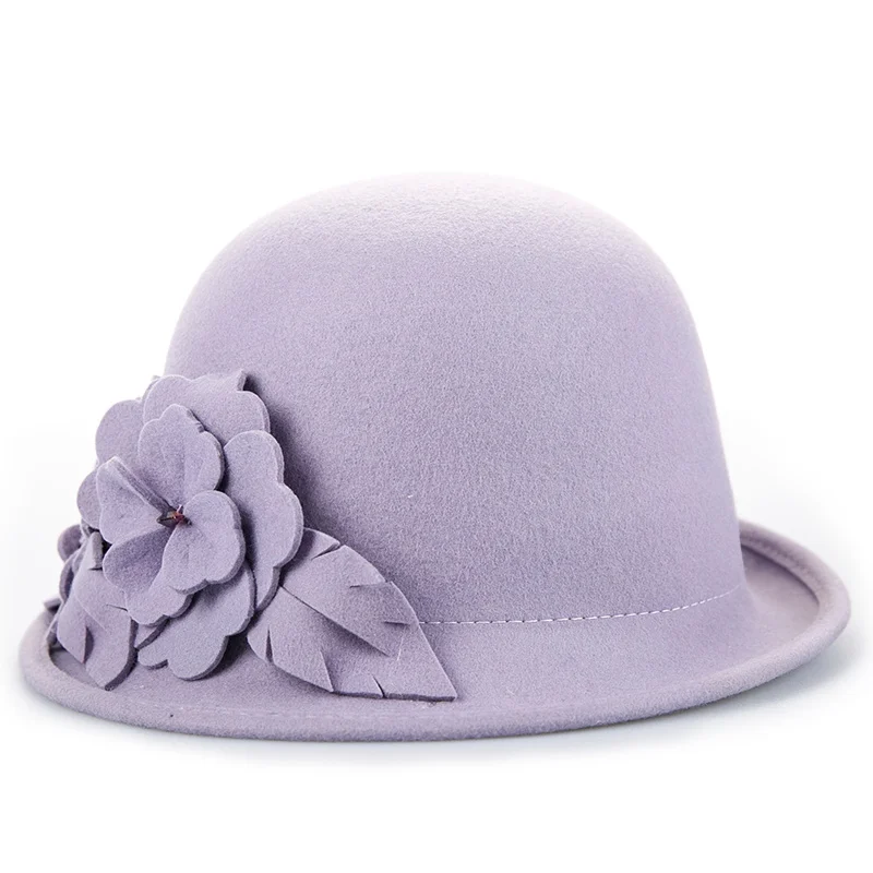 Sedancasesa Wool From Australian Felt Hat for Girls Child Bucket Hats With Flower Decoration Fedoras for Children 52cm