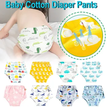 

2020 Infant Baby Reusable Cotton Cloth Diapers Toddler Baby Cartoon Print Washable Training Pants panaleras para bebe
