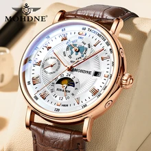 MOHDNE Reloj de pulsera automático para hombre, con espejo de cristal recubierto, mecánico, estilo británico, resistente al agua, Tourbillon, multifuncional
