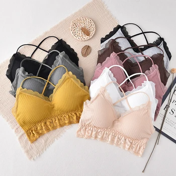

2020 Bralette Bra Women Push Up Lace Bra Triangle Bralette Sexy Seamless Wire Free Underwear Soutien Gorge Cross Back