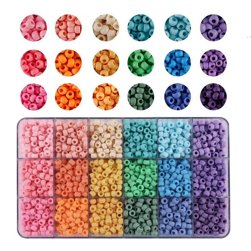 

2600pcs Acrylic Barrel Pony Beads Sets 18 colors Rainbow Color Pony Beads with Elastic String Jewelry Making Set DIY Bead Kit