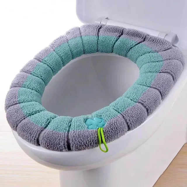 Winter Warm Toilet Seat Cover Mat Bathroom Toilet Pad Cushion with Handle Thicker Soft Washable Closestool Warmer Accessories green