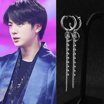 

Stainless Steel Chain Long Men and Women Pendant Earrings Korean BTS Juvenile Celebrity Inspired Trendy Earrings