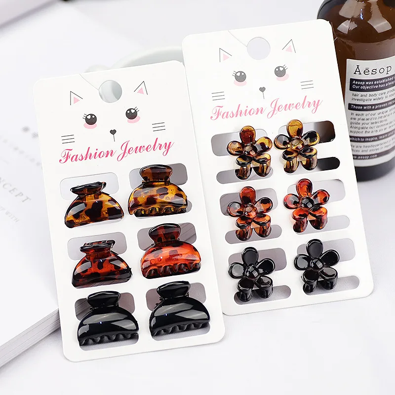 6pcs/set Fashion Leopard Pattern Tortoise Brown Mini Hair Claws Shiny Flower Bow Crab Barrette Cute Hair Clamps Clip For Women for xiaomi 13 pro flower butterfly embossing pattern leather phone case brown