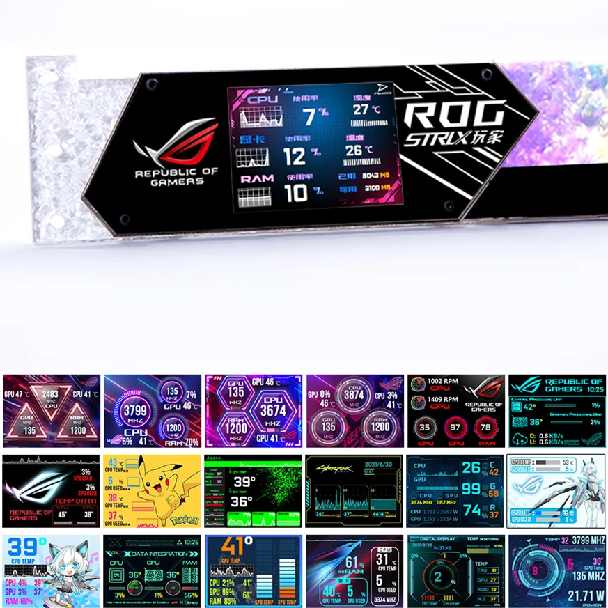 Suporte de Placa de Vídeo Gráfica para pc Suporte Vga com 2.2 Display Lcd Suporte Rgb Cpu Gpu Ram Monitor Aida64 Gabinete Gamer Diy - Imagem 3