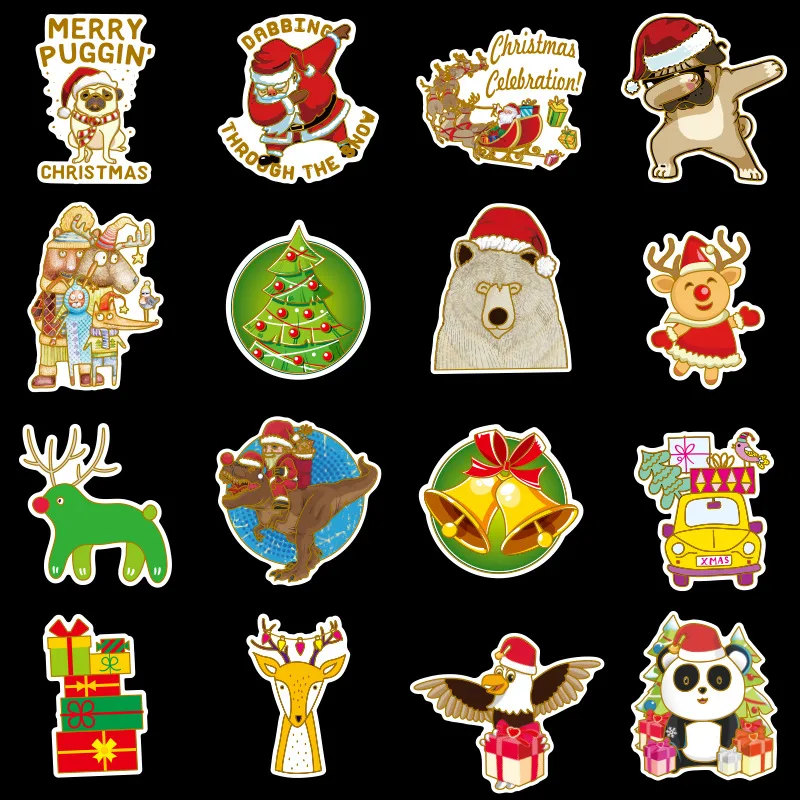 50 Christmas hot stamping holiday gift stickers PVC graffiti christmas mini stickers suitcase guitar car stickers waterproof