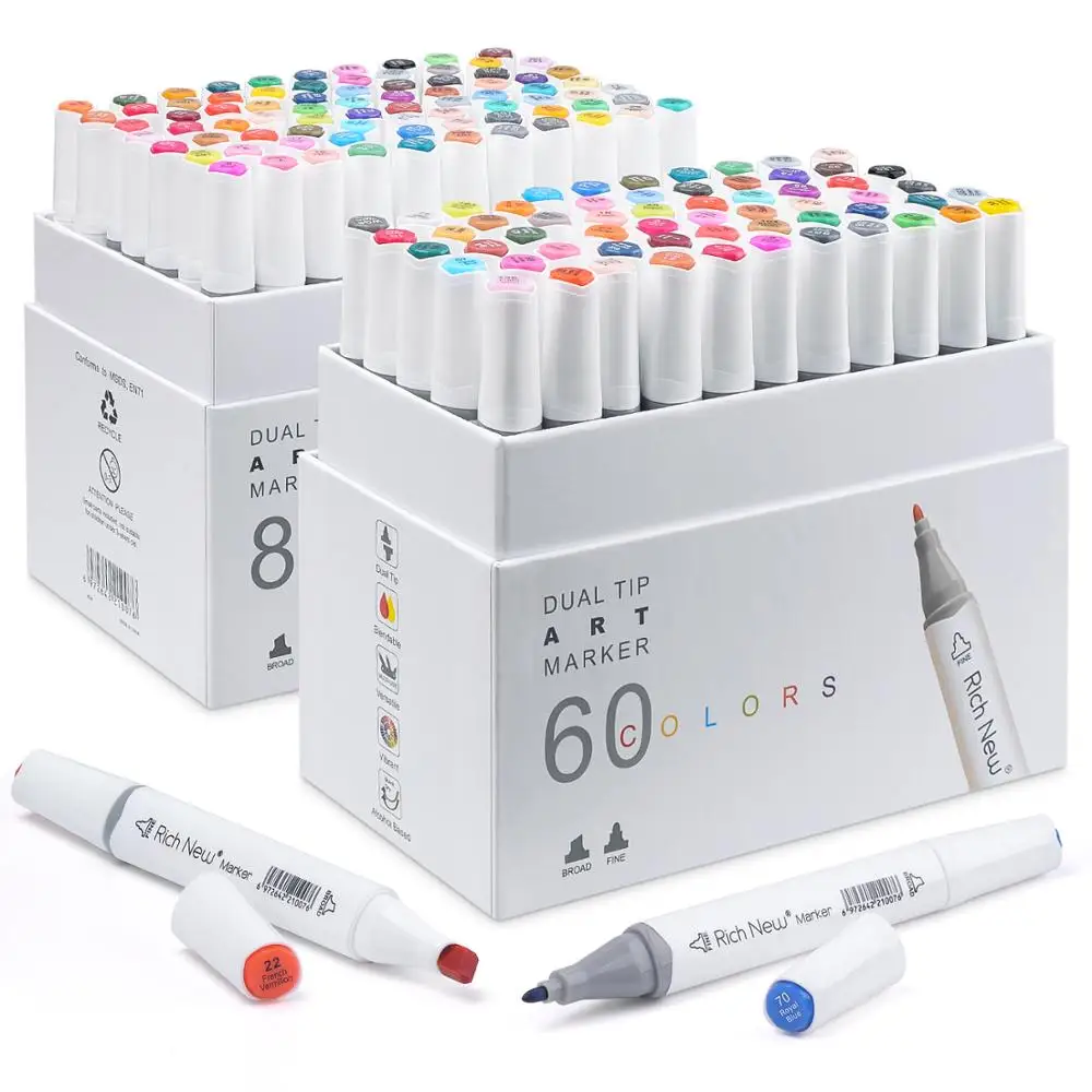 

60/80 Colors Dual Tip Art Markers Permanent Alcohol-Based Marker Colored Artist Manga Drawing Painting Sketch Pens Box Set