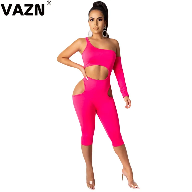 VAZN YY5130 новые необычные Сексуальные Клубные открытые модные однотонные обтягивающие женские комбинезоны длиной до середины икры с рукавом на бретелях
