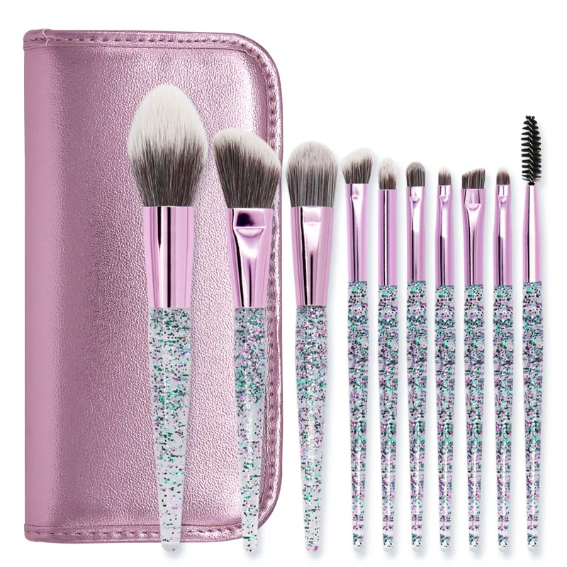 

10PCS Crystal Glitter Makeup Brushes Set Pro Foundation Powder Brushes Blending Concealer Eye Make Up Brush Set