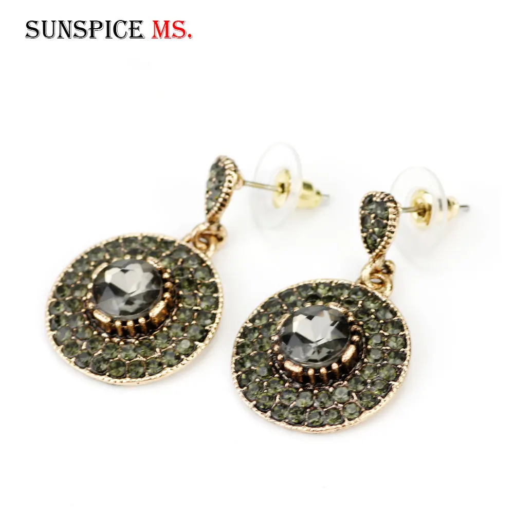 SUNSPICE MS модные серьги-гвоздики с большими кристаллами для женщин античное золото 6
