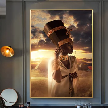 

Fashion Gold Crown Black African Woman Oil Painting on Canvas Posters and Prints Decoracion Wall Art picture Living Room Decor