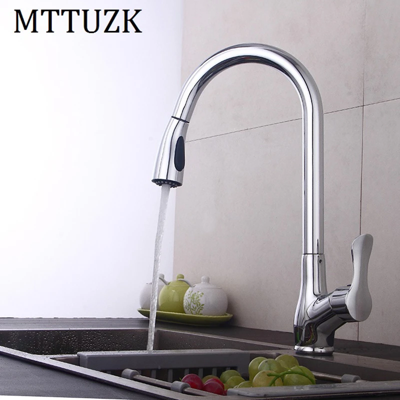 Productief Detector Geven Mttuzk Nieuwe Ontwerp Trek Kraan Chroom Zilver Swivel Keukenmengkraan  Single Gat 360 Draaien Koperen Wastafel Crane Torneira - Kitchen Faucets -  AliExpress