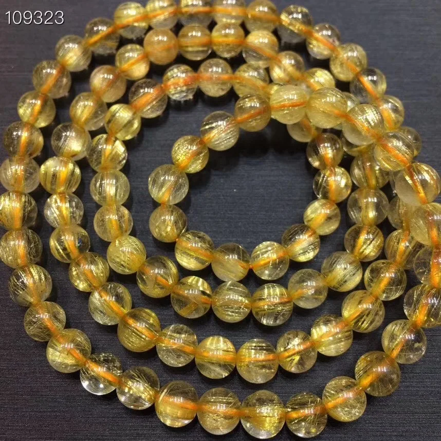 

5.5mm Top Natural Gold Hair Rutilated Quartz Bracelet For Woman Men Brazil 3 Laps Round Beads Stretch Crystal Jewelry AAAAA