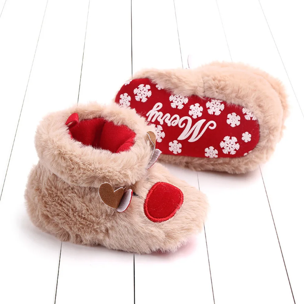 Зимняя Теплая обувь для маленьких девочек и мальчиков; Muply; обувь для малышей с рождественским оленем; нескользящая обувь для новорожденных; обувь для маленьких девочек