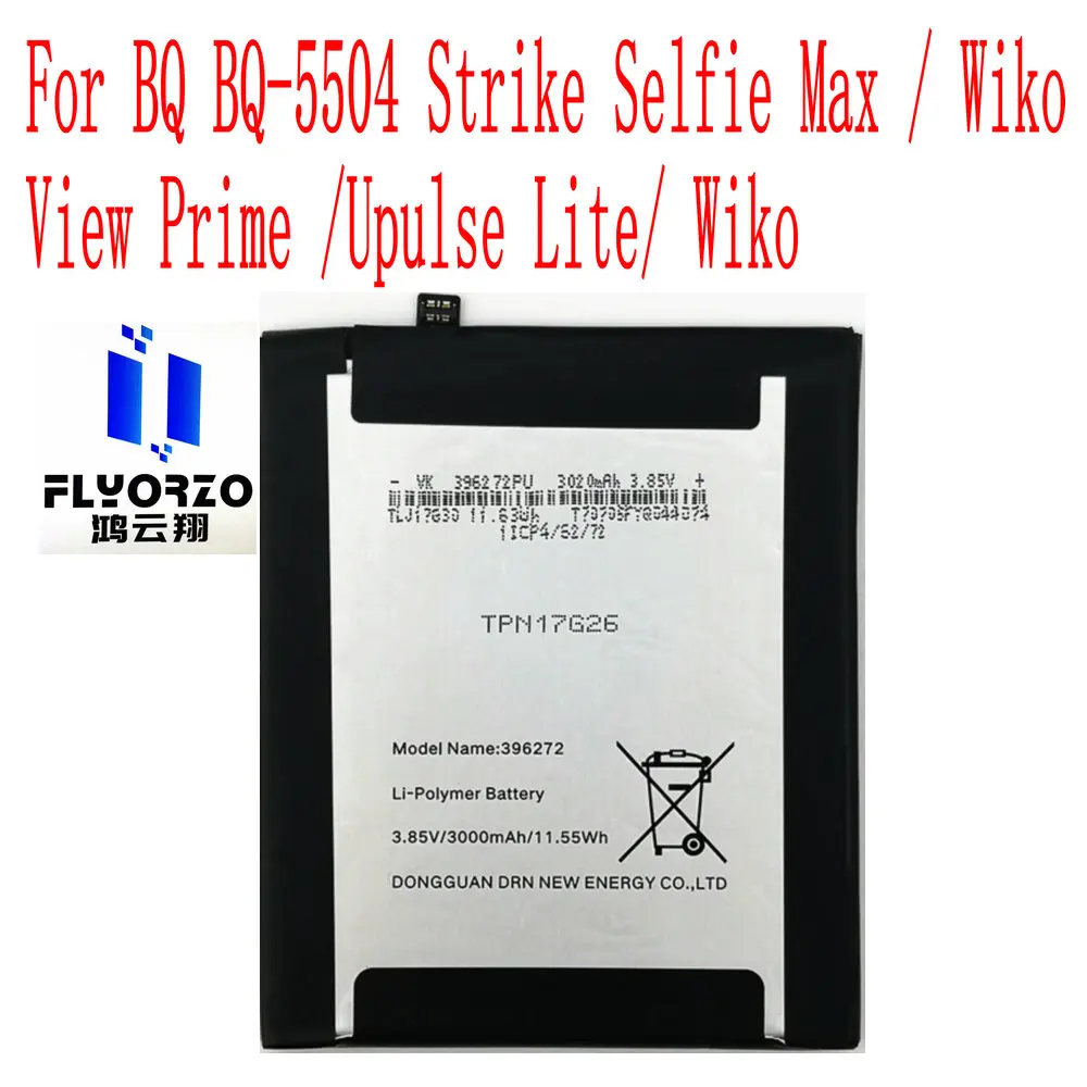 

New High Quality 396272 Battery For BQ BQ-5504 Strike Selfie Max / Wiko View Prime /Upulse Lite Mobile Phone