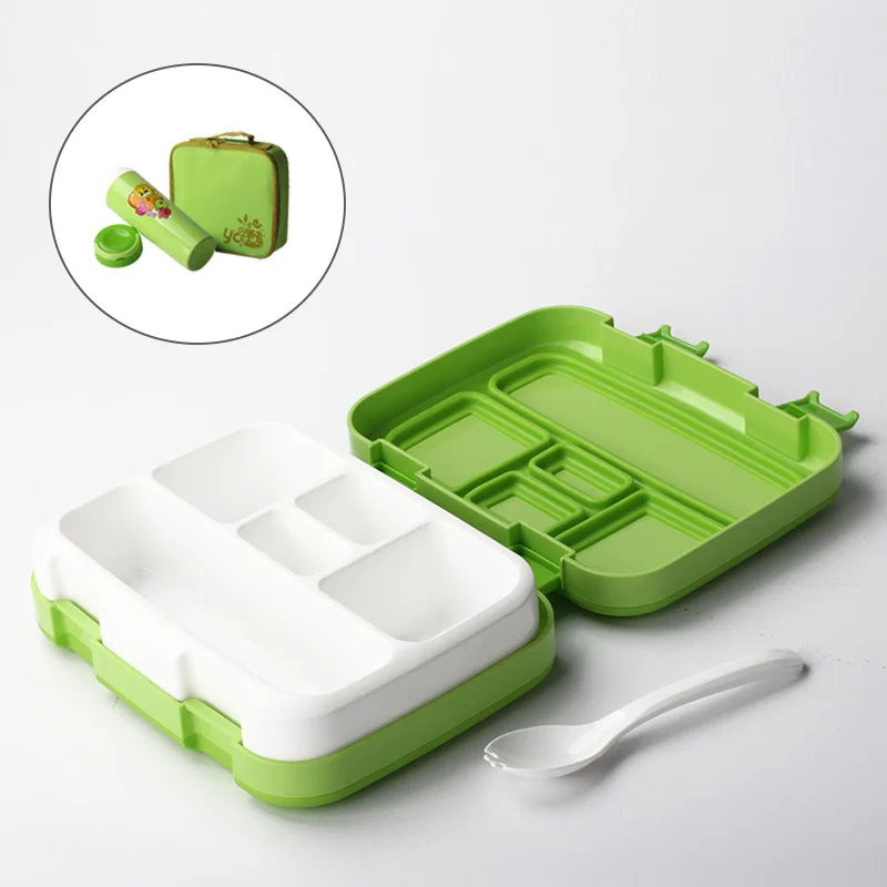ONEUP 4/5 коробка с отделениями для завтрака для детей милый мультяшный контейнер для еды Bento коробка с чаша-контейнер школьная закуска Кухня Микроволновая печь - Цвет: Green5 compartment