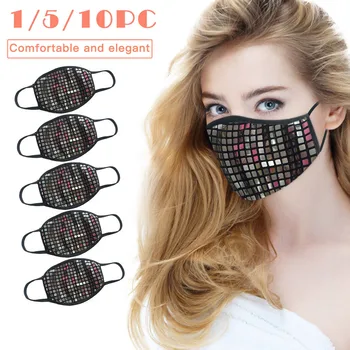 

1/5/10PC Sequin Breathable Face Mask With Filters Reusable Washable Masks Face Unisex Dust-proof Mouth Cover Mask Mascarilla