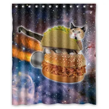 

Space Cat with Hamburger Waterproof Fabric Shower Curtain