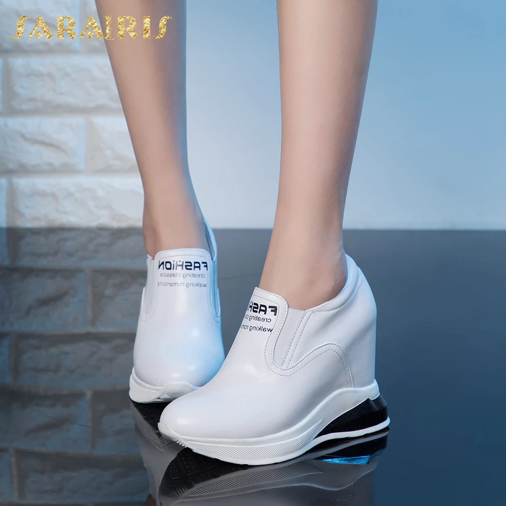 

Sarairis Fashion Hot Sale Genuine Cow Leather Comfortable Shoes Woman Pumps Slip On Increasing High Heels Concise Pumps