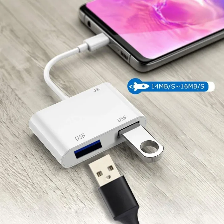 OTG двойной 2 USB адаптер для iPhone 8 X iOS 13 USB камера U флэш-накопитель конвертер для lightning USB кабель Камера Клавиатура