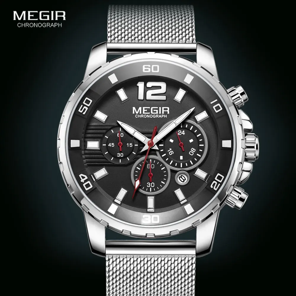 Luxury Military Sport Chronograph Waterproof Men's Wristwatch with Mesh Strap