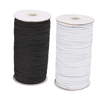 

2 Roll Mask Ear Strap 4Mm Elastic Band Elastic Band Clothing Accessories Mask Rope Diy About 182M - White & Black