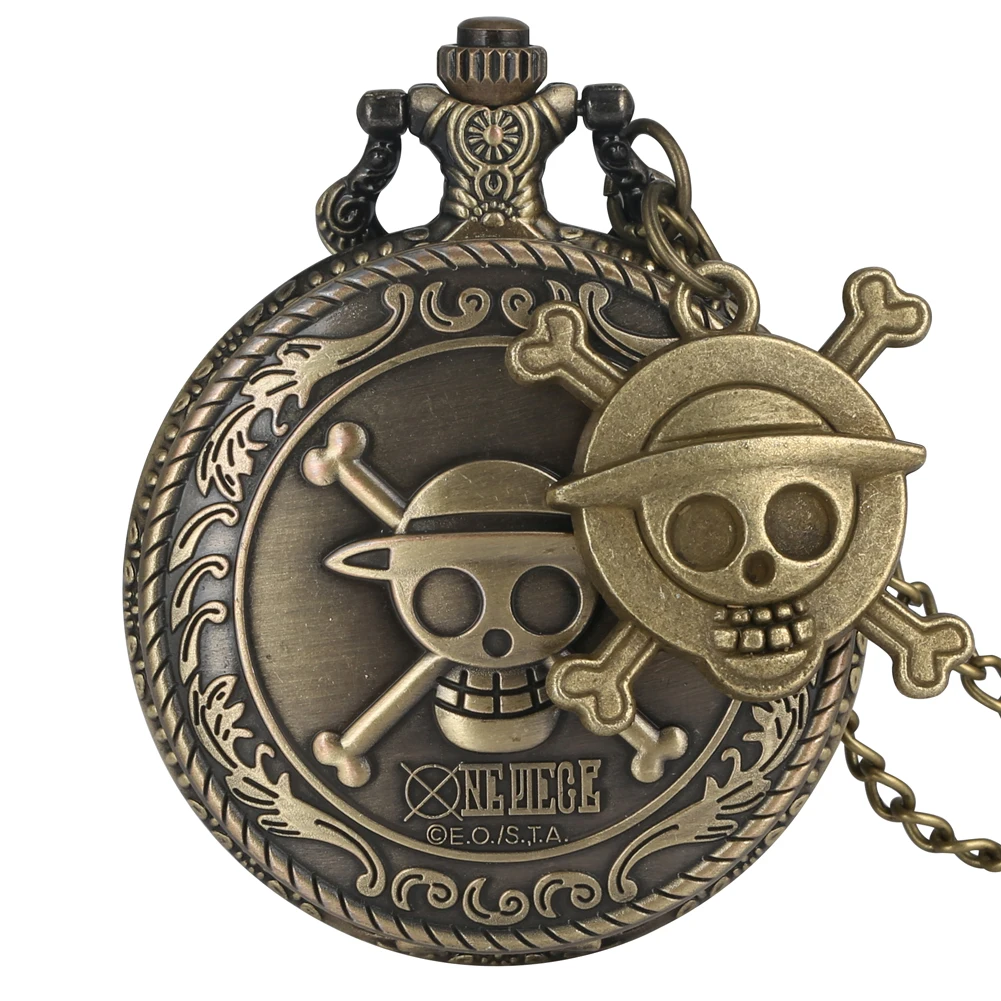 Бронзовые цельные кварцевые карманные часы для мужчин и женщин, Подвесные часы с ретро подвеской в виде пиратского черепа, ожерелье на цепочке, подарки для фанатов - Цвет: B