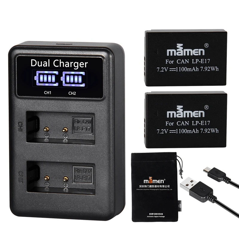 Mamen 1100MAh LP-E17 LPE17 LP E17 батарея для камеры+ USB lcd двойное зарядное устройство для Canon EOS M3 M5 M6 Kiss X8I 750D 760D T6I T6S 800D