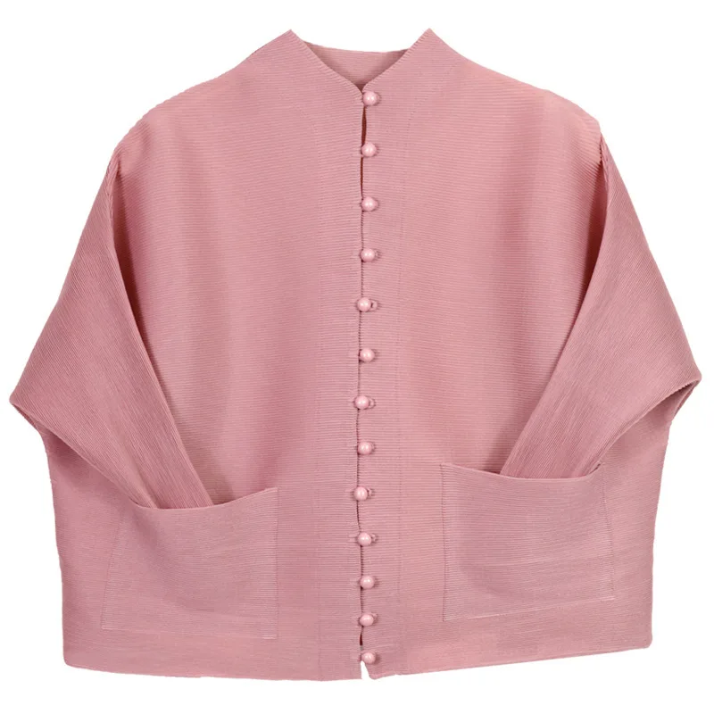 pink colour LANMREM, новинка, круглый вырез, рукав "летучая мышь", однобортный, карман, свободная рубашка, Ретро стиль, Женский Топ, свободный размер, WG55211 - Цвет: pink colour