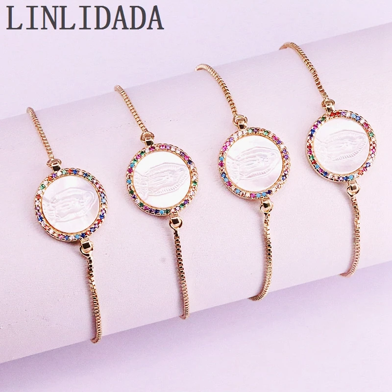 8 шт. Красочные циркония CZ микро проложить белый корпус Мэри девственницы круглой формы религиозный разъем браслет