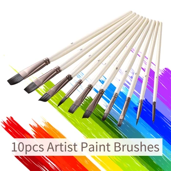 

10pcs/set Multipurpose Nylon Hair Wooden Handle Art Supplies Artist Brushes Paintbrush Paint Brushes for Acrylic Oil Painting