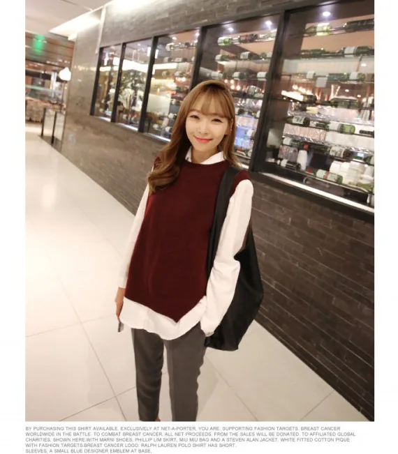 New Autumn And Winter Pure Cashmere Sweater Women's Knitted Vest Vest Sling Round Neck Loose Sleeveless Short Wool-85 - Цвет: Red wine