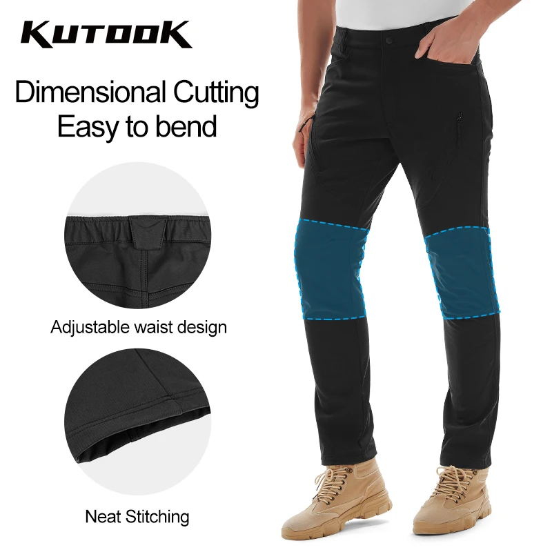 KUTOOK Men Trekking Pants Winter Cargo Pants for Man Waterproof Thermal Outdoor Hiking Softshell Camping Trousers Clothing