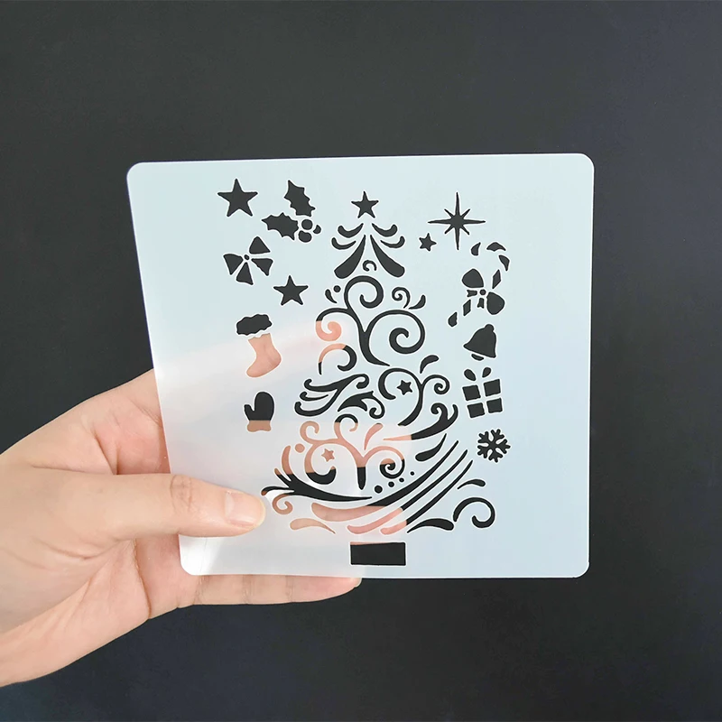 7pcs 13*13cm Christmas Stencils DIY Cake Decorating Moulds Baking Embellishments Stencil Template Mold for Home Kitchen Supplies