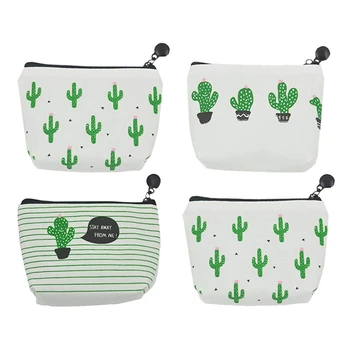 

Pack Of 4 Canvas Coin Purse Change Cash Bag Zipper Small Purse Wallets, Cactus