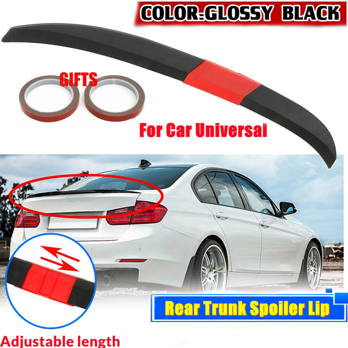 Universal Rear Roof Car Spoiler Lip Wing Decoration Strips Trim Sticker  Glossy Black Hatchback ABS Adjustable 114-128CM - AliExpress