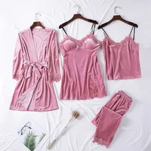 Горячая зима 4 шт теплые зимние женские пижамы элегантный кружевной халат пижамы без рукавов ночное белье