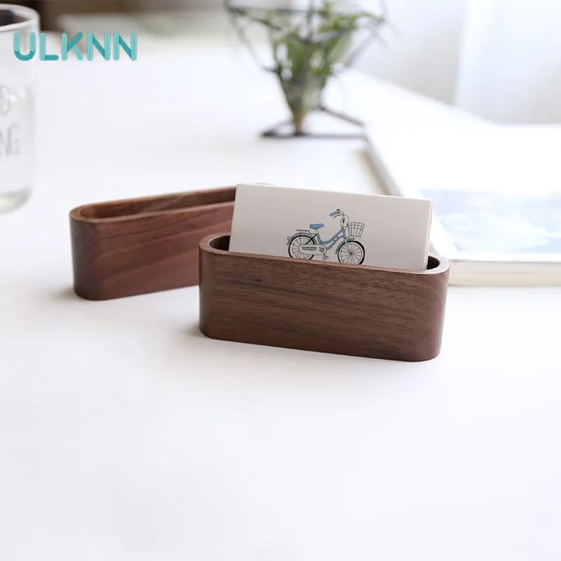 

Black Walnut Wood Business Card Box Big Capacity Creative Desktop Card Storage Box Card Case Quality Office Receive Supplies