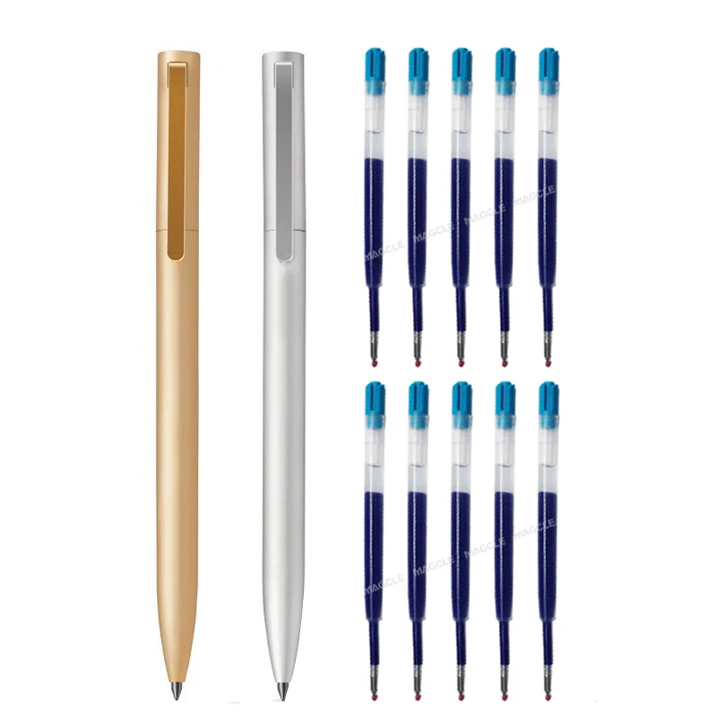 Metal Gel Pen with Refills for Xiaomi Metal Sign Pen Pens 0.5MM Black/Blue/Red Ink Smooth Rotating Low-key Elegant for Business wood and bronze metal ballpoint pen ink sign pen rotating black switzerland refill business signing school office stationery