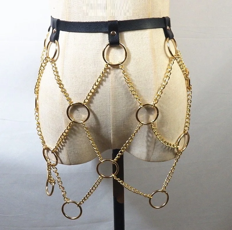 New Women Punk Waist Harness Belts PU Leather Rock Adjustable Harajuku Waist Belt with Metal Chain Tassel Belts