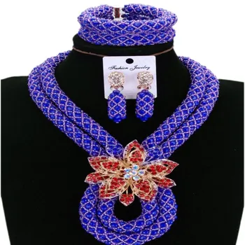 

Dudo Store African Jewelry Set Nigerian Wedding Royal Blue Crystal Beads Women New Designs Necklace 2 Layers Bridal Jewelry Set