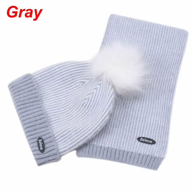 Gray Детский шарф, шапка, простая дикая детская шапочка, шапки, шарфы, модная детская зимняя шапка, шарф, комплект - Цвет: Gray