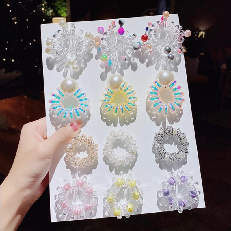 4pcs Woman Elegant Beaded Hair Ties Beads Girls Scrunchies Rubber Bands Ponytail Holders Hair Accessories Elastic Hair Band